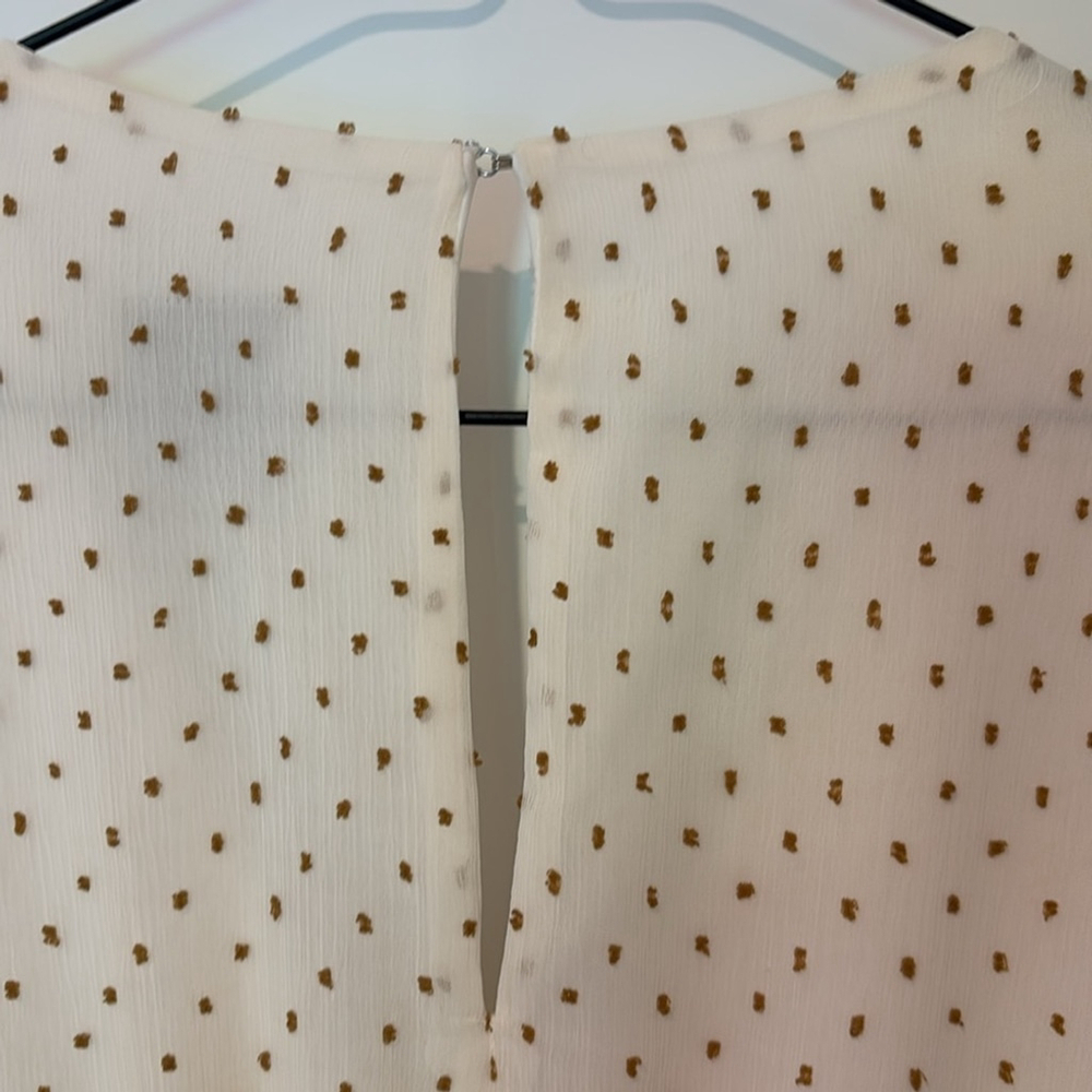 Gabby Skye Cream Dress tan Swiss dots elastic waist back closure size 12 flowy - Picture 10 of 16